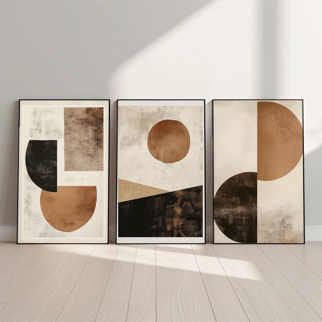 Terra Eclipse | Set of 3 Abstract Geometric Canvas Wall Art | Premium UV Printed Ready-to-Hang