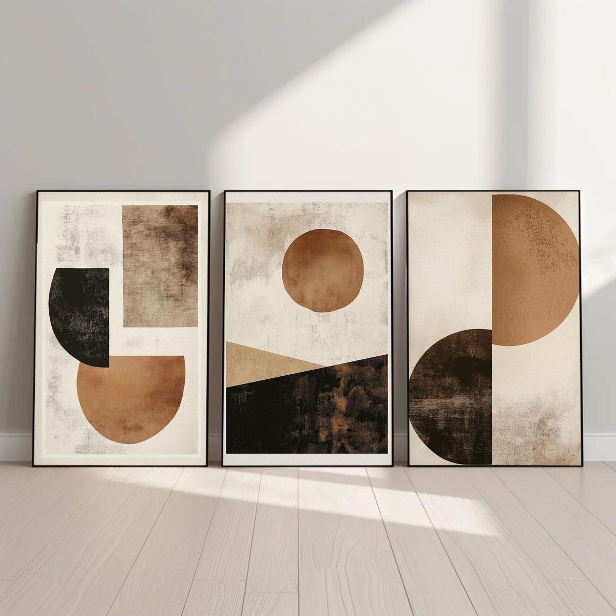 Terra Eclipse | Set of 3 Abstract Geometric Canvas Wall Art | Premium UV Printed Ready-to-Hang
