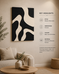 Monochrome Flow – Black & Ivory Organic Handcrafted Wall Art on Stretched Wooden Canvas | Wallorah