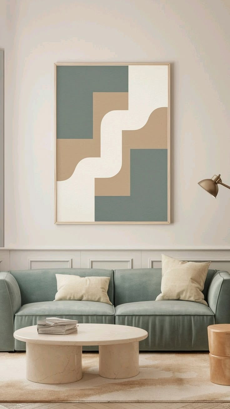 Serene Path – Modern Abstract Geometric Wall Art | Sage Green & Beige Minimalist Print | Scandinavian Japandi Canvas Decor