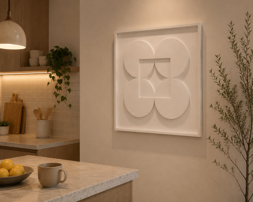 Pure Balance – Ivory White Handcrafted Geometric Wall Art on Stretched Wooden Canvas | Wallorah