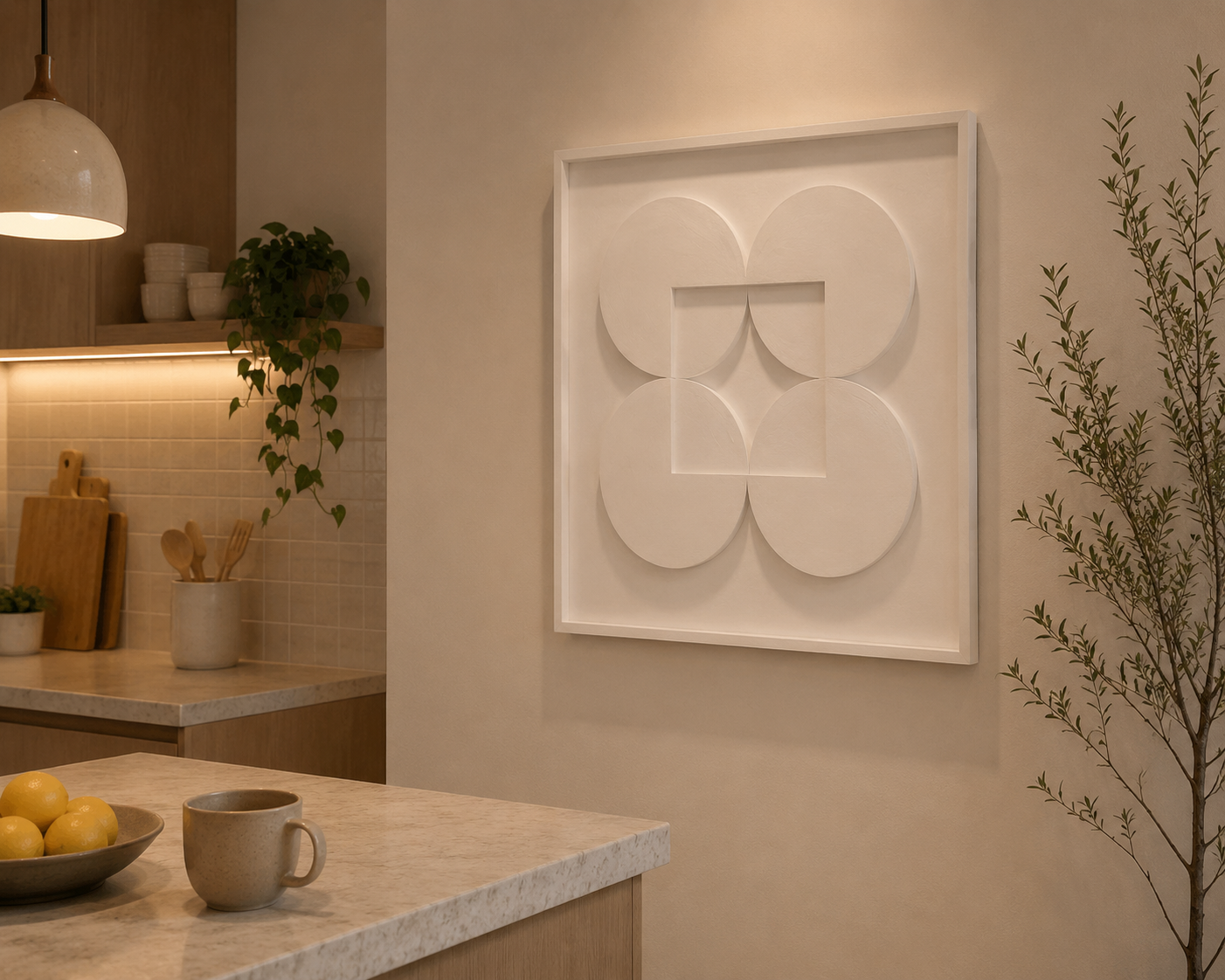Pure Balance – Ivory White Handcrafted Geometric Wall Art on Stretched Wooden Canvas | Wallorah