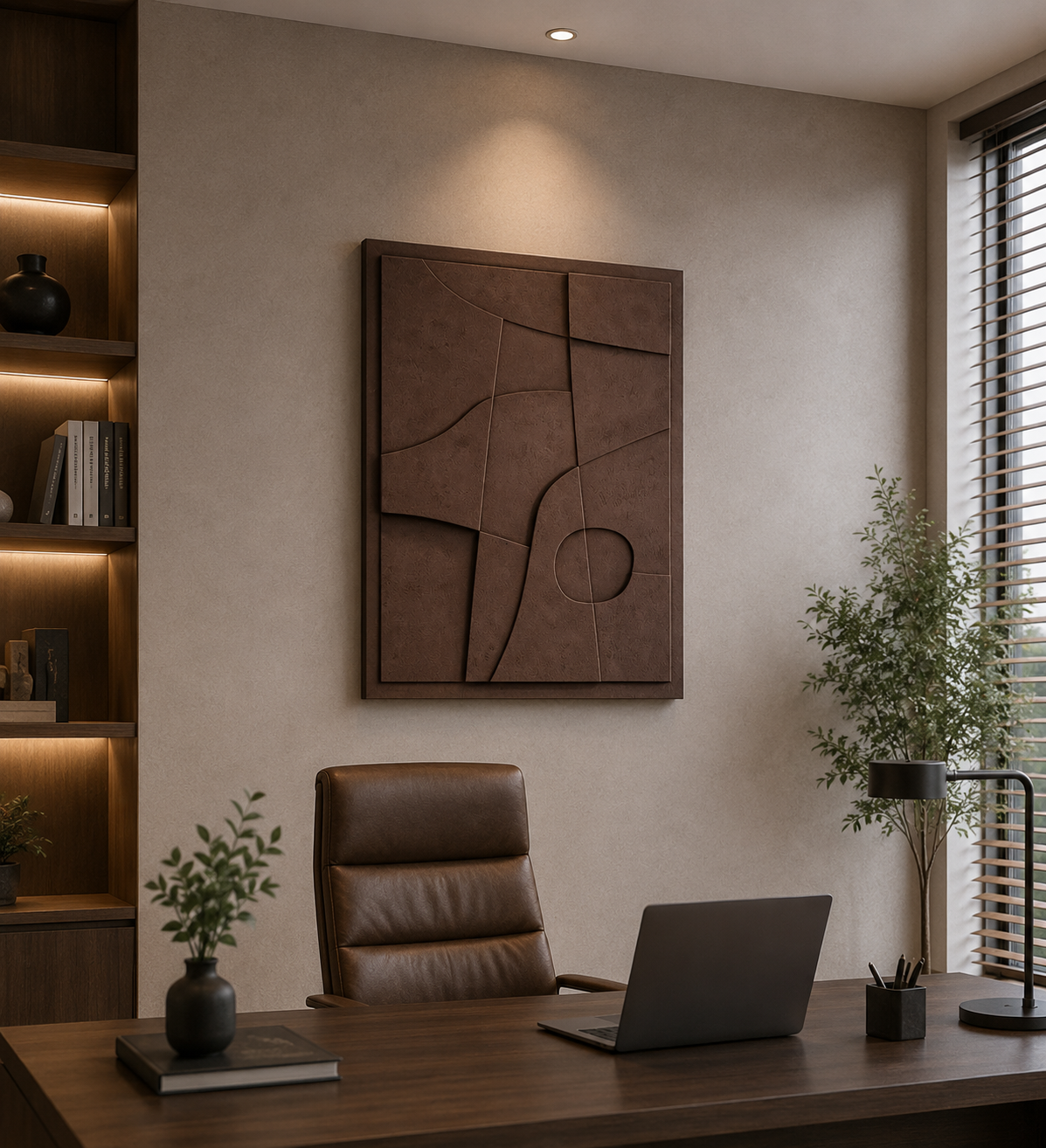 Espresso Contours – Handcrafted Abstract Textured Wall Art on Stretched Wooden Canvas | Wallorah