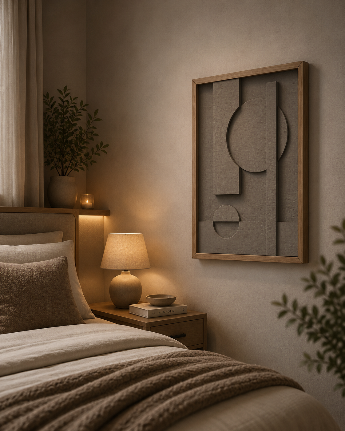 Stone Harmony – Taupe Grey Handcrafted Geometric Wall Art on Stretched Wooden Canvas | Wallorah