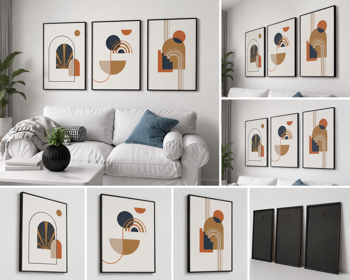 Modern Arch Symphony | Set of 3 Geometric Canvas Wall Art | Premium UV Printed Ready-to-Hang