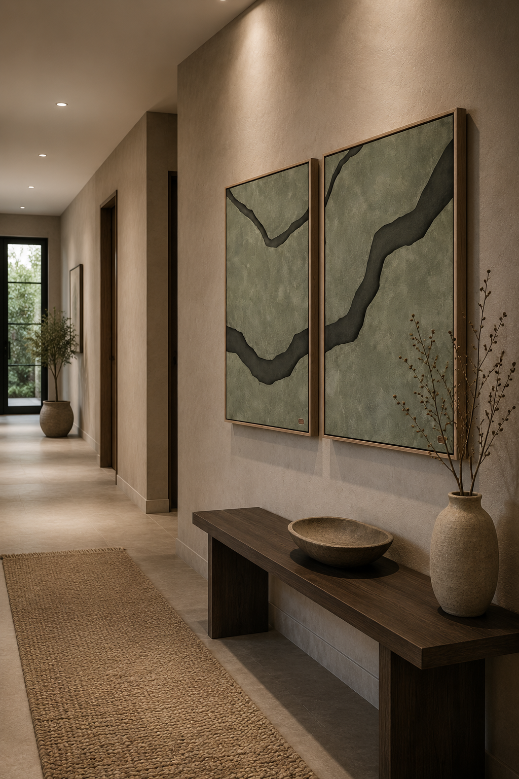 Twin Earth Veins – Sage Grey Handcrafted Abstract Wall Art Set on Stretched Wooden Canvas | Wallorah
