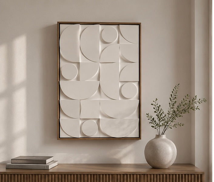 Ivory Mosaic Geometry – Handcrafted Abstract Wall Art on Stretched Wooden Canvas | Wallorah