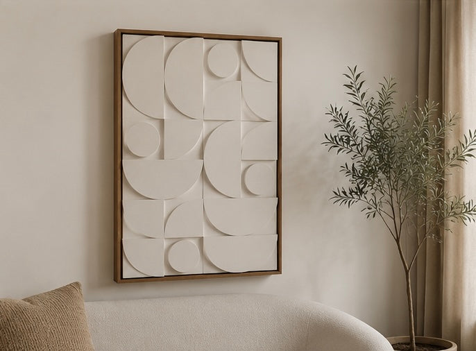 Ivory Mosaic Geometry – Handcrafted Abstract Wall Art on Stretched Wooden Canvas | Wallorah