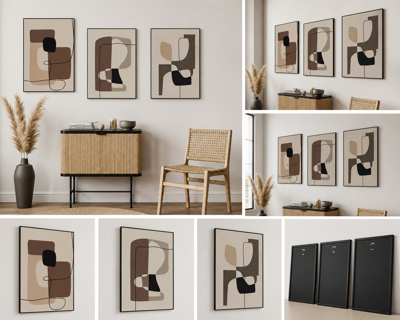 Earthline Harmony | Set of 3 Minimalist Abstract Canvas Wall Art | Premium UV Printed Ready-to-Hang