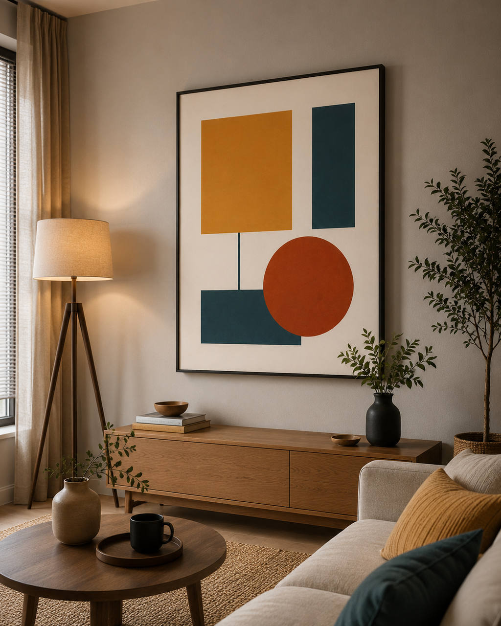 Modern Balance Abstract Wall Art | Geometric Mustard & Teal Canvas – Wallorah