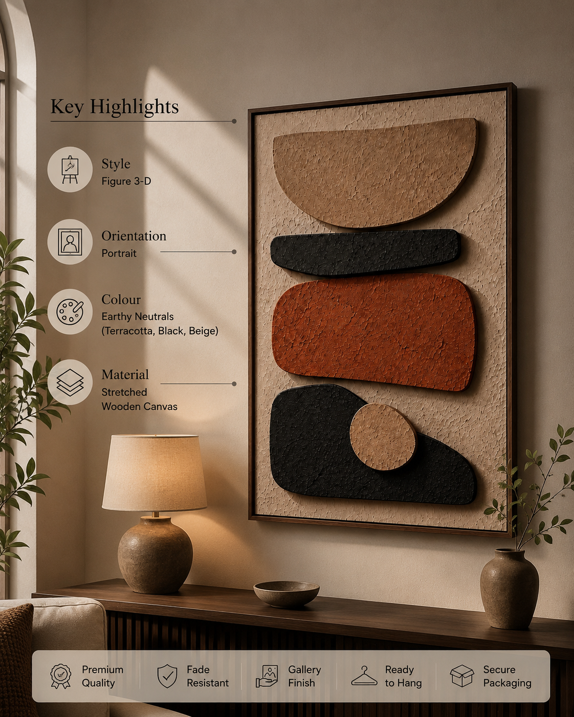 Rust & Charcoal Harmony – Handcrafted Abstract Textured Wall Art on Stretched Wooden Canvas | Wallorah