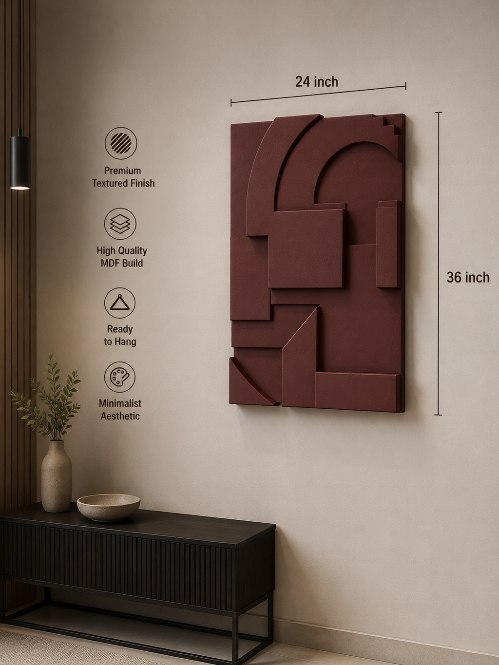 Burgundy Geometric Relief | Wallorah