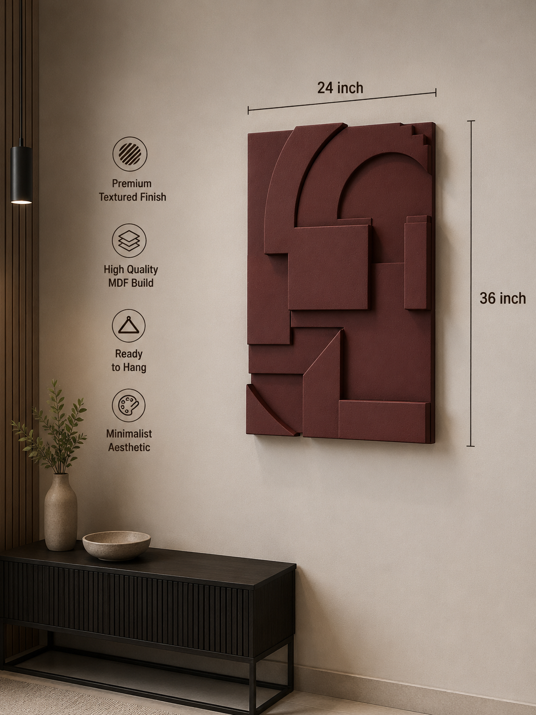 Burgundy Geometric Relief | Wallorah
