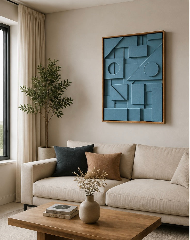 Slate Blue Geometric Relief | Wallorah