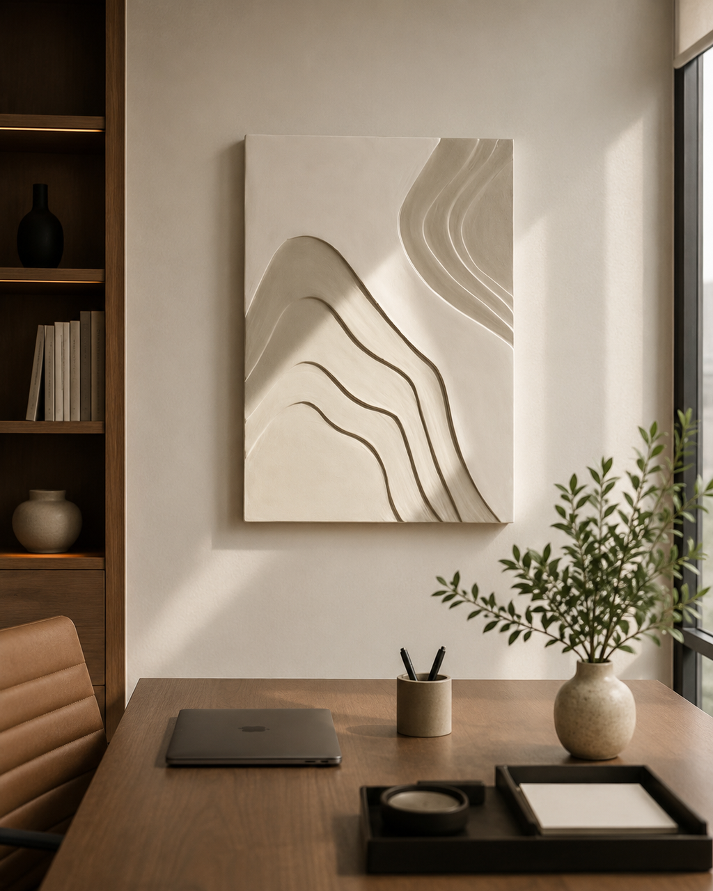 Desert Flow – Ivory & Sand Handcrafted Textured Wall Art on Stretched Wooden Canvas | Wallorah