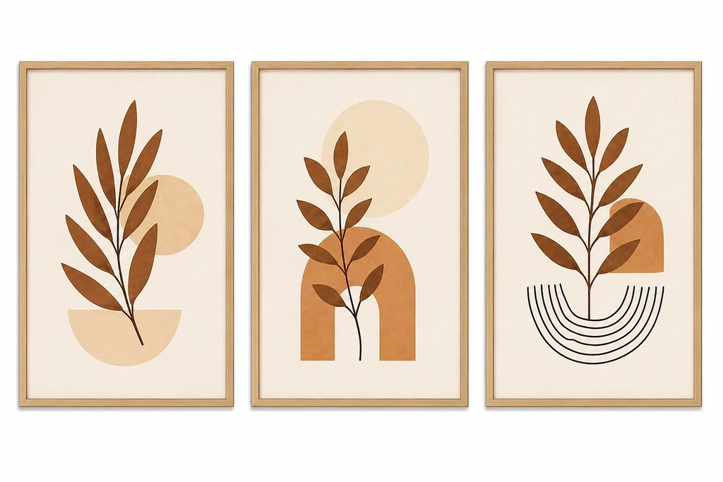 Scandinavian Botanical Trio | Set of 3 Minimalist Canvas Wall Art | Premium UV Printed Ready-to-Hang