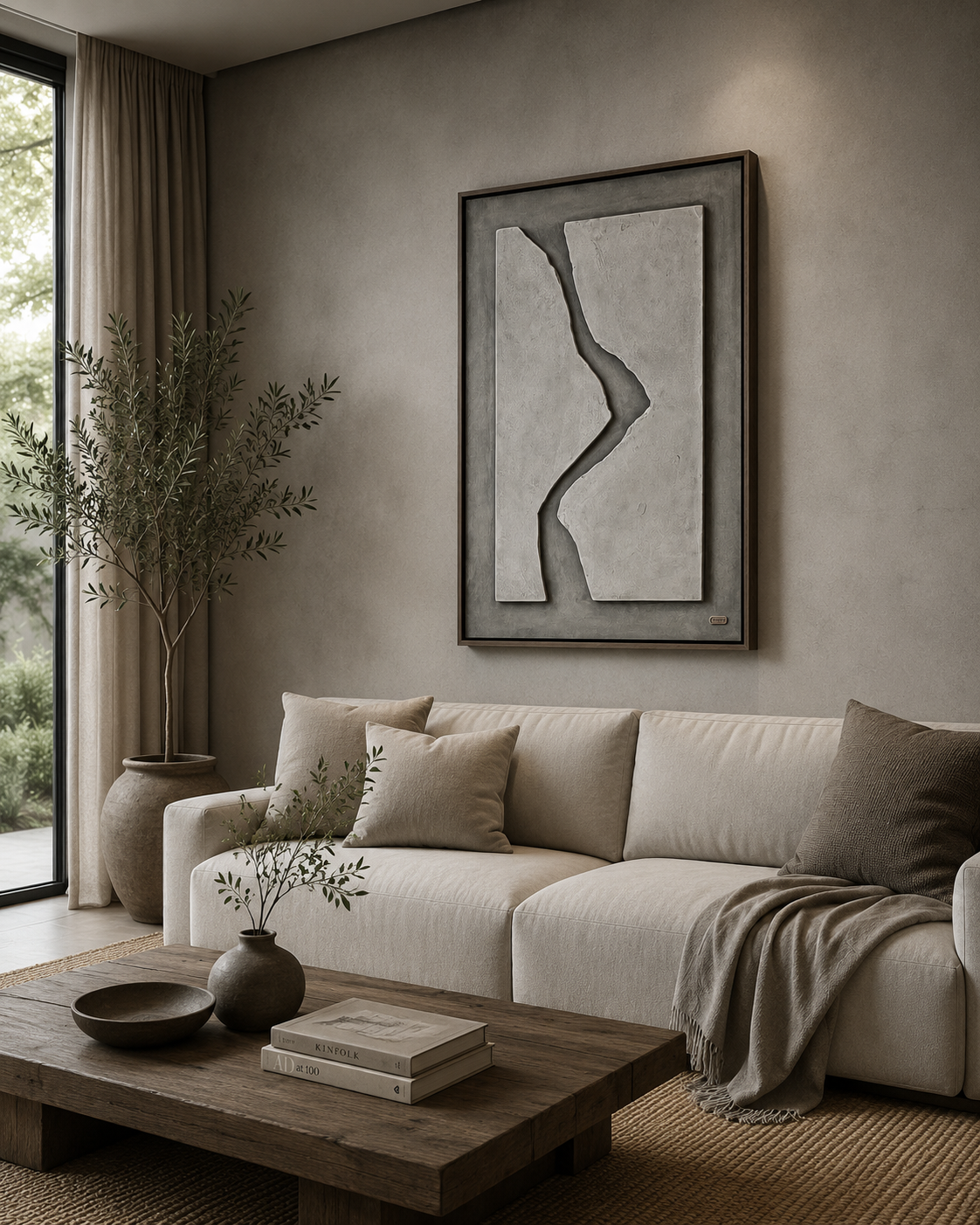 Fractured Serenity – Sage Grey & Stone White Handcrafted Abstract Wall Art on Stretched Wooden Canvas | Wallorah
