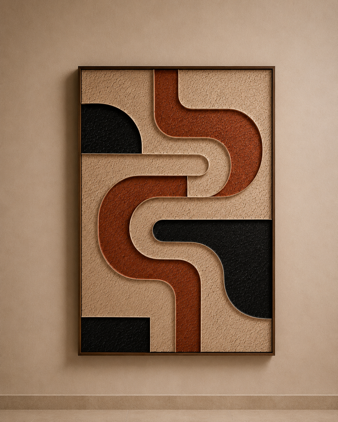 Rust Pathways – Terracotta & Black Geometric Handcrafted Wall Art on Stretched Wooden Canvas | Wallorah