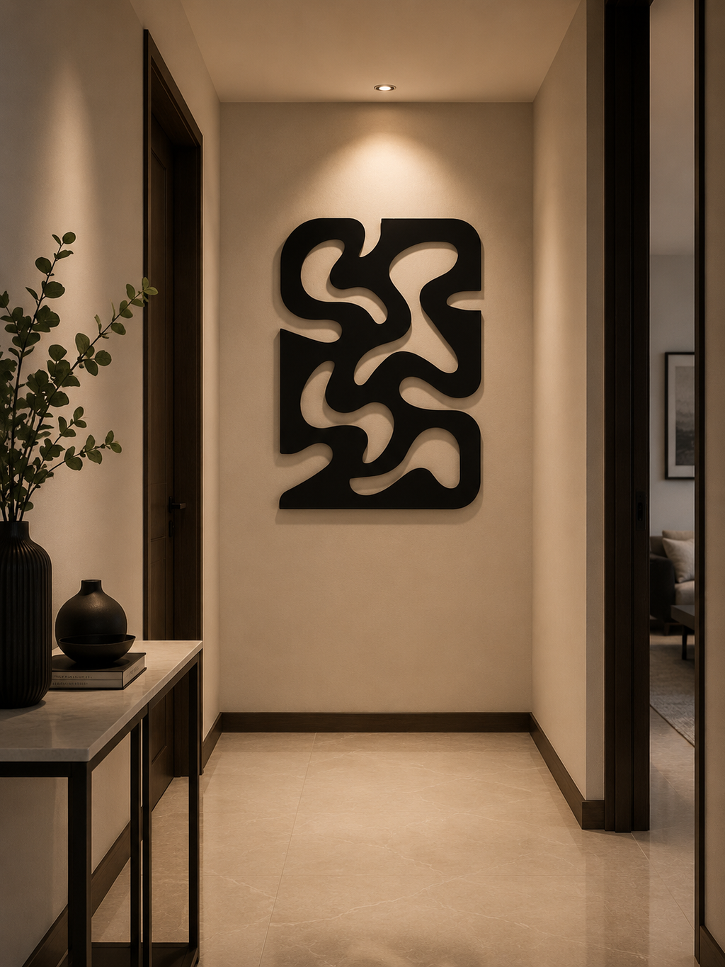 Midnight Flow – Black Handcrafted Organic Abstract Wall Art on Stretched Wooden Canvas | Wallorah