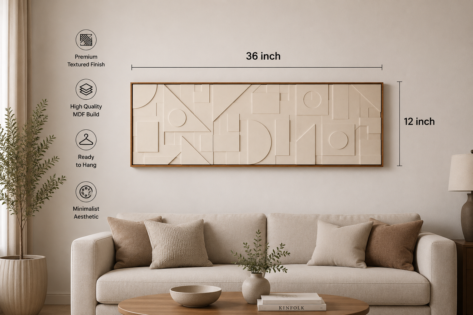 Ivory White Panorama Geometric Relief  | Wallorah