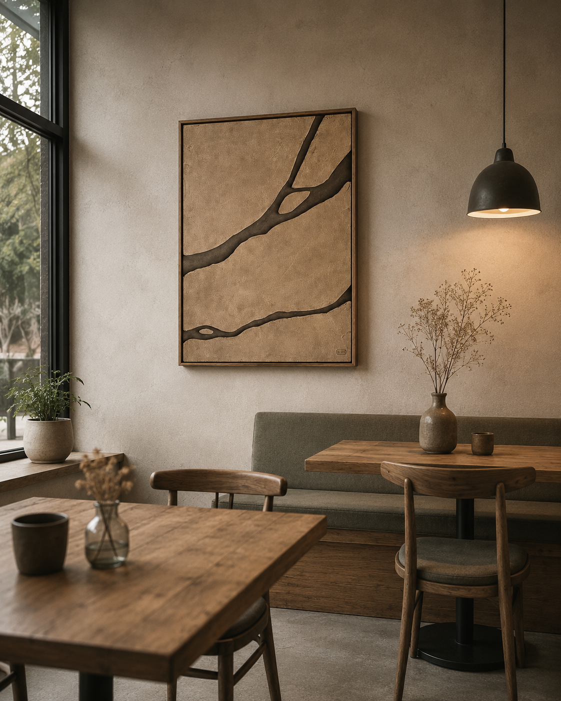 Earth Veins – Sand Beige & Mocha Brown Handcrafted Abstract Wall Art on Stretched Wooden Canvas | Wallorah