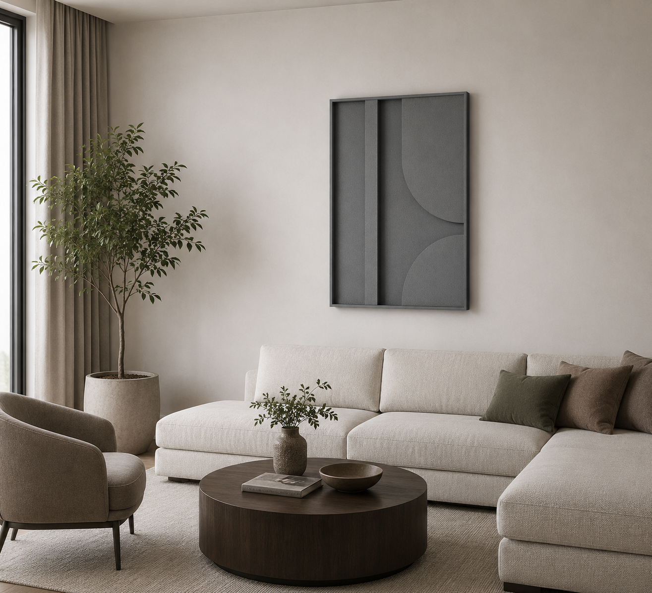 Urban Eclipse – Handcrafted Charcoal Grey Geometric 3D Wall Art on Stretched Wooden Canvas | Wallorah