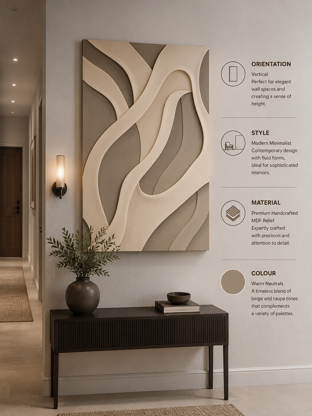 Flowing Harmony – Beige & Taupe Handcrafted Textured Wall Art on Stretched Wooden Canvas | Wallorah