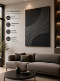 Midnight Waves – Handcrafted Matte Black Textured Abstract Wall Art on Stretched Wooden Canvas | Wallorah