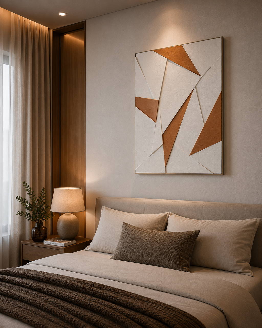 Terracotta Prism – Terracotta & White Handcrafted Geometric Wall Art on Stretched Wooden Canvas | Wallorah
