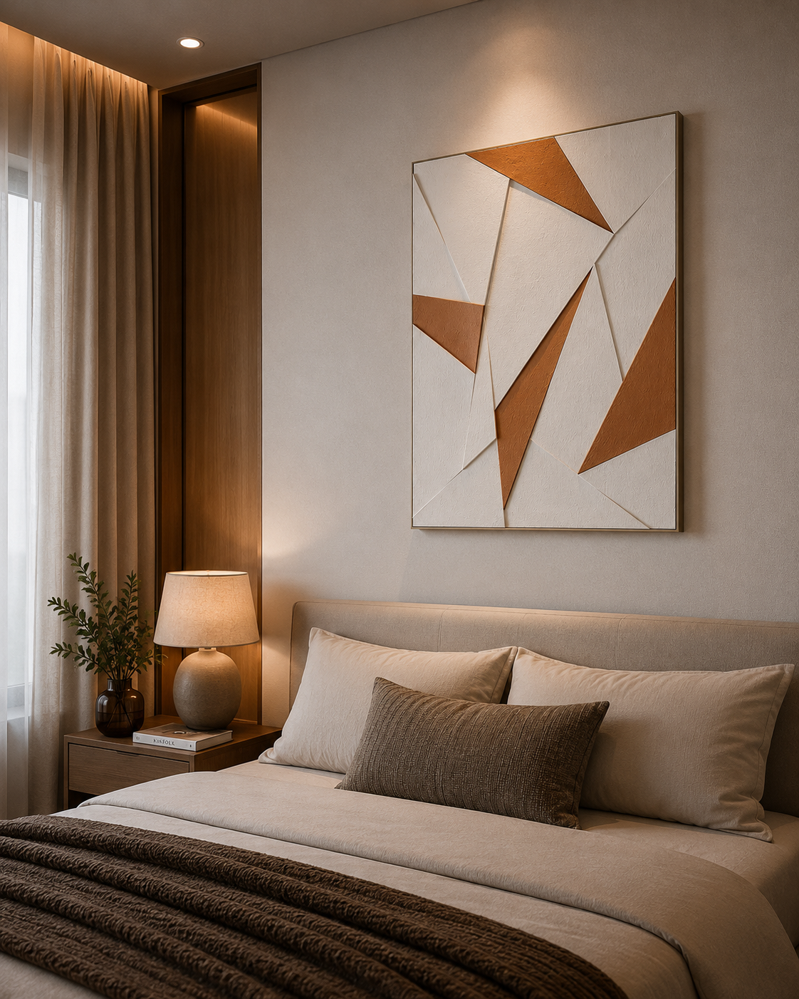 Terracotta Prism – Terracotta & White Handcrafted Geometric Wall Art on Stretched Wooden Canvas | Wallorah