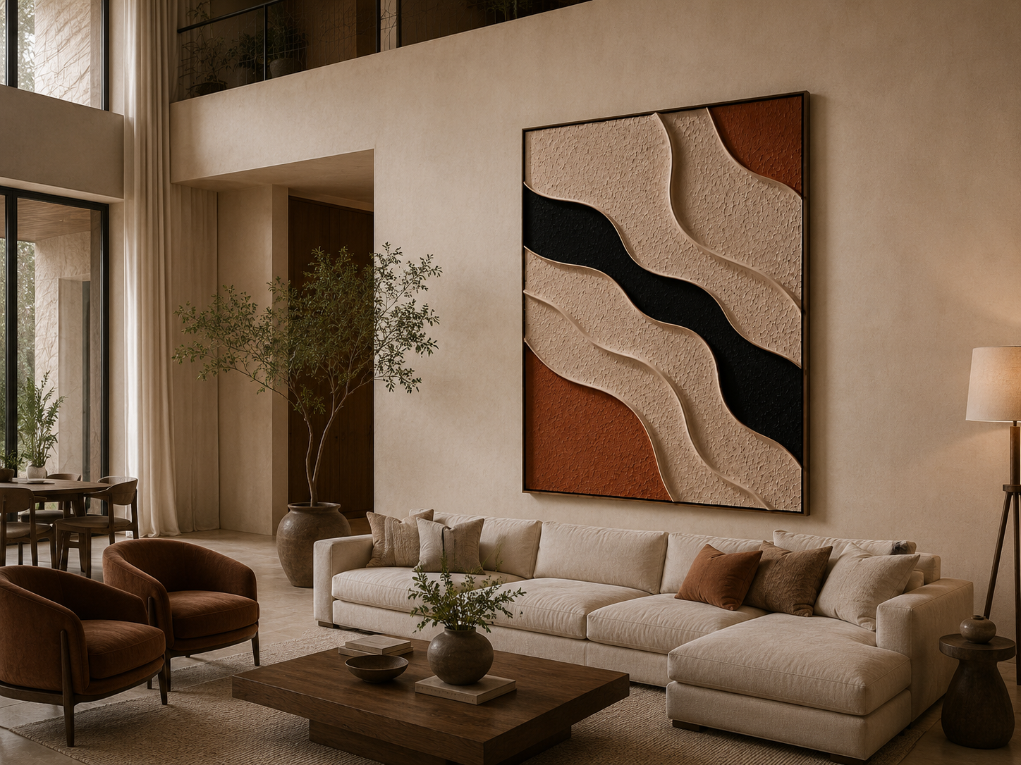 Earth Flow – Beige, Rust & Charcoal Abstract Handcrafted Wall Art on Stretched Wooden Canvas | Wallorah