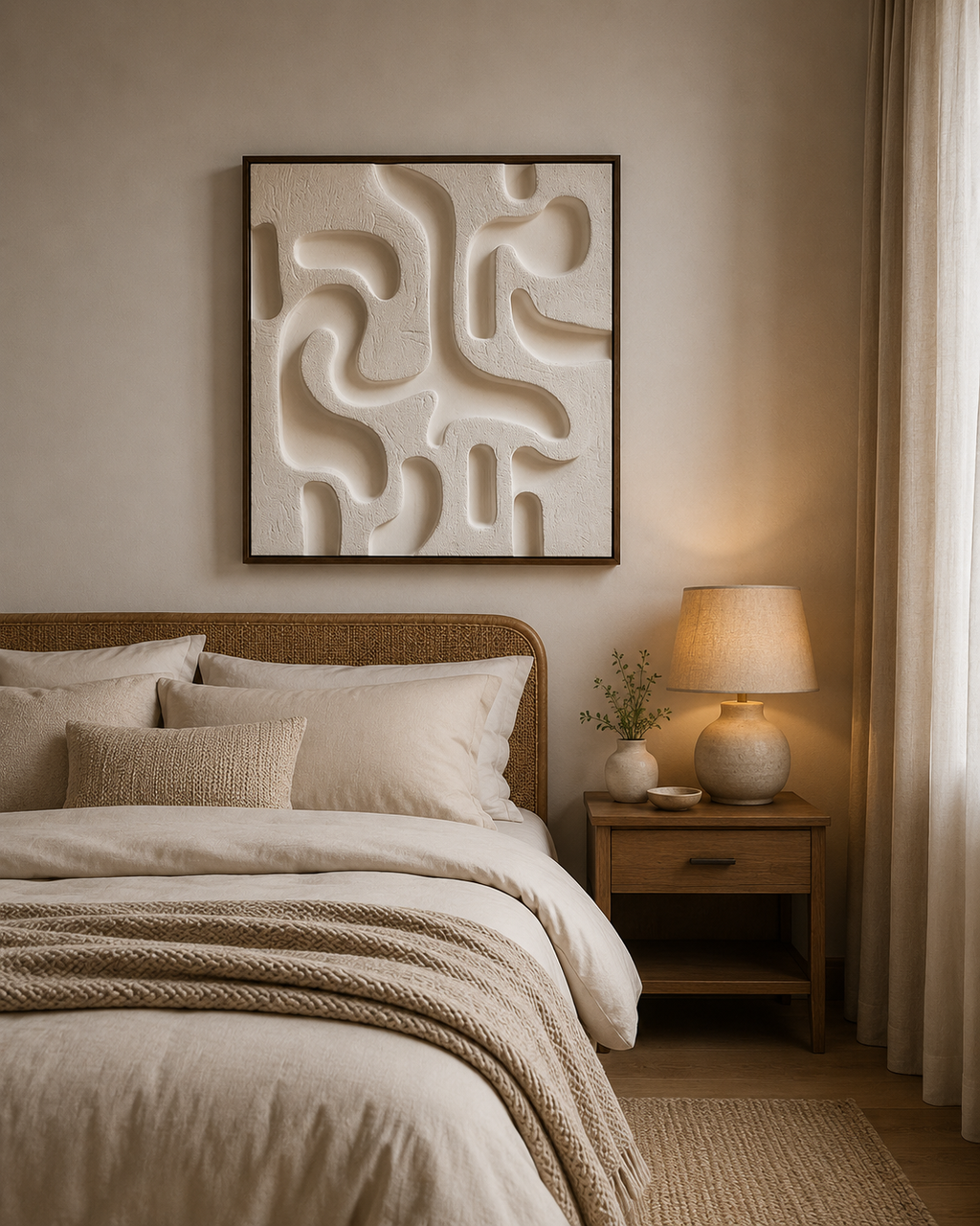 Ivory Flow – Handcrafted Organic Abstract Wall Art on Stretched Wooden Canvas | Wallorah