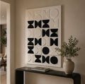 Monochrome Eclipse Grid – Black & Ivory Handcrafted Geometric Wall Art on Stretched Wooden Canvas | Wallorah