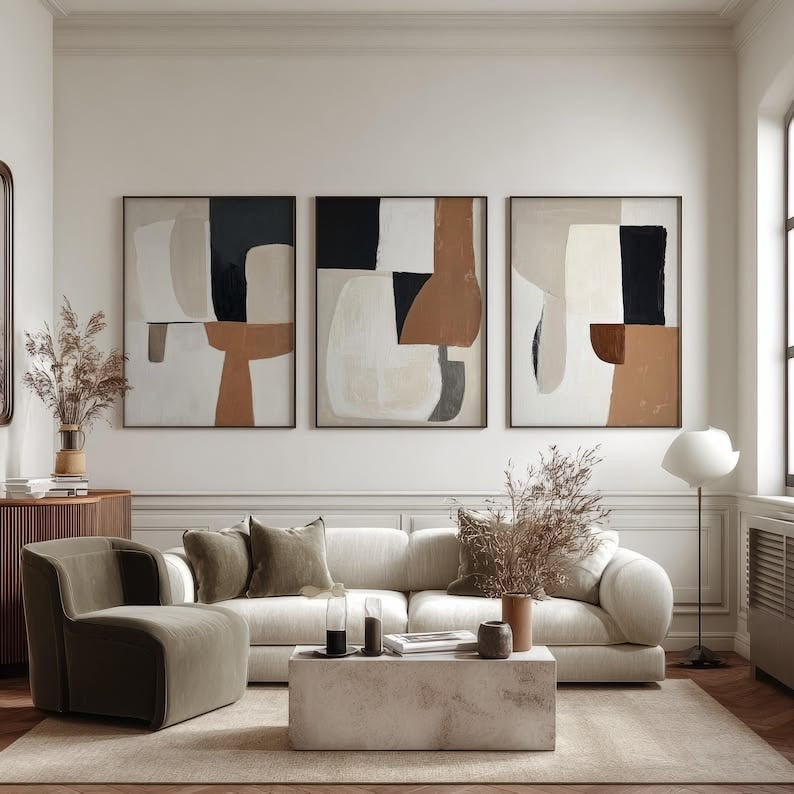 Modern Terra Forms | Set of 3 Abstract Canvas Wall Art | Premium UV Printed Ready-to-Hang