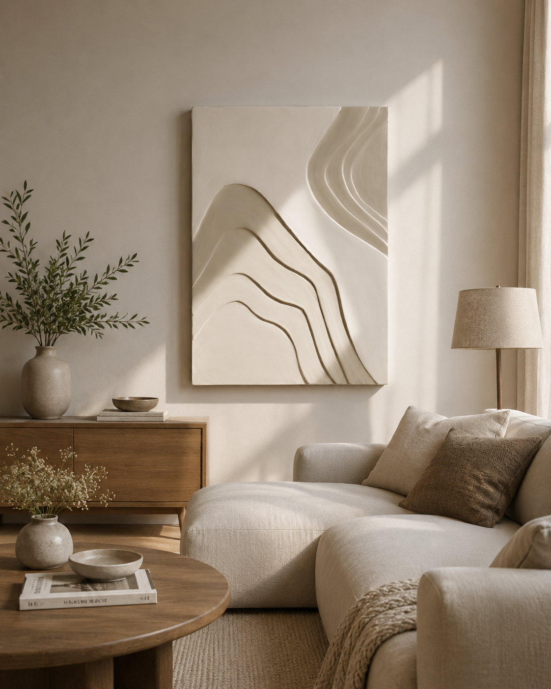 Desert Flow – Ivory & Sand Handcrafted Textured Wall Art on Stretched Wooden Canvas | Wallorah