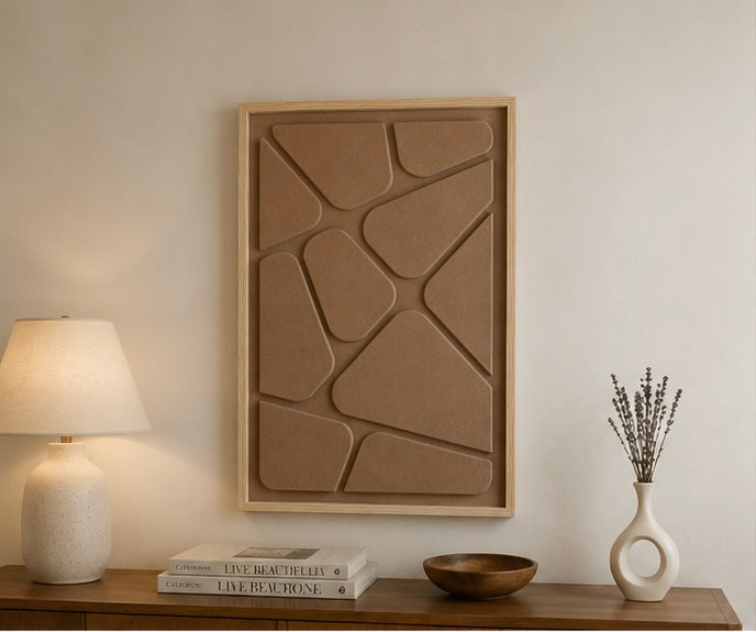 Stone Mosaic – Warm Taupe Handcrafted Geometric Wall Art on Stretched Wooden Canvas | Wallorah