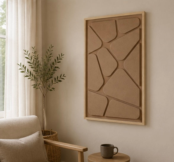 Stone Mosaic – Warm Taupe Handcrafted Geometric Wall Art on Stretched Wooden Canvas | Wallorah