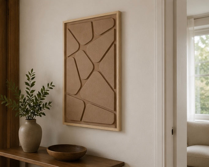 Stone Mosaic – Warm Taupe Handcrafted Geometric Wall Art on Stretched Wooden Canvas | Wallorah