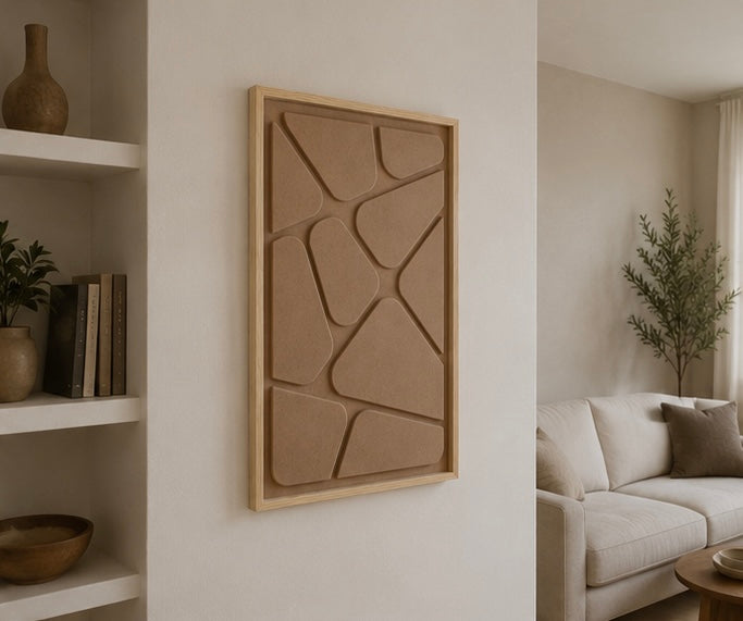 Stone Mosaic – Warm Taupe Handcrafted Geometric Wall Art on Stretched Wooden Canvas | Wallorah