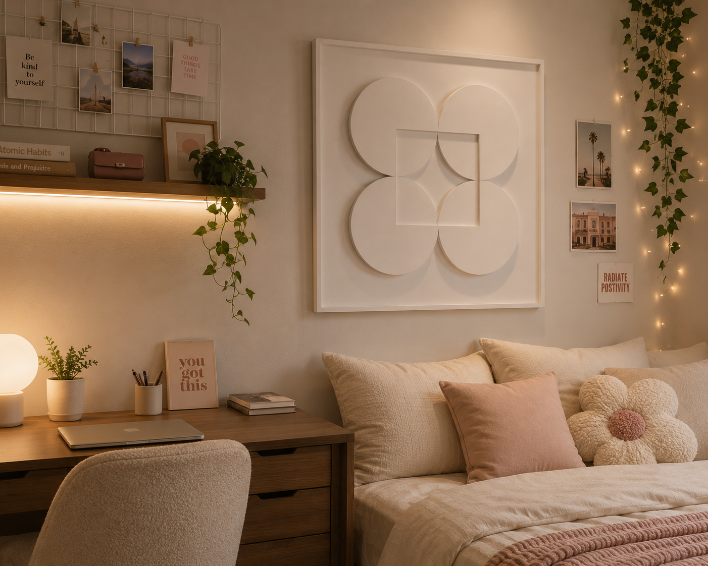 Pure Balance – Ivory White Handcrafted Geometric Wall Art on Stretched Wooden Canvas | Wallorah
