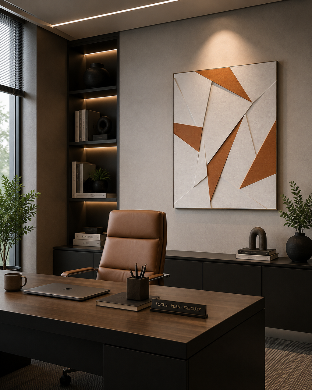 Terracotta Prism – Terracotta & White Handcrafted Geometric Wall Art on Stretched Wooden Canvas | Wallorah
