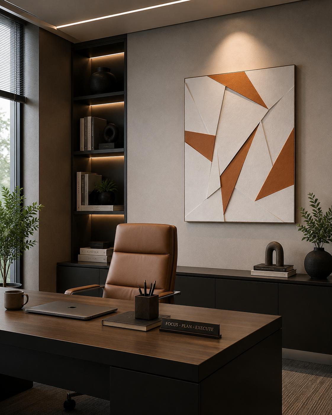 Terracotta Prism – Terracotta & White Handcrafted Geometric Wall Art on Stretched Wooden Canvas | Wallorah
