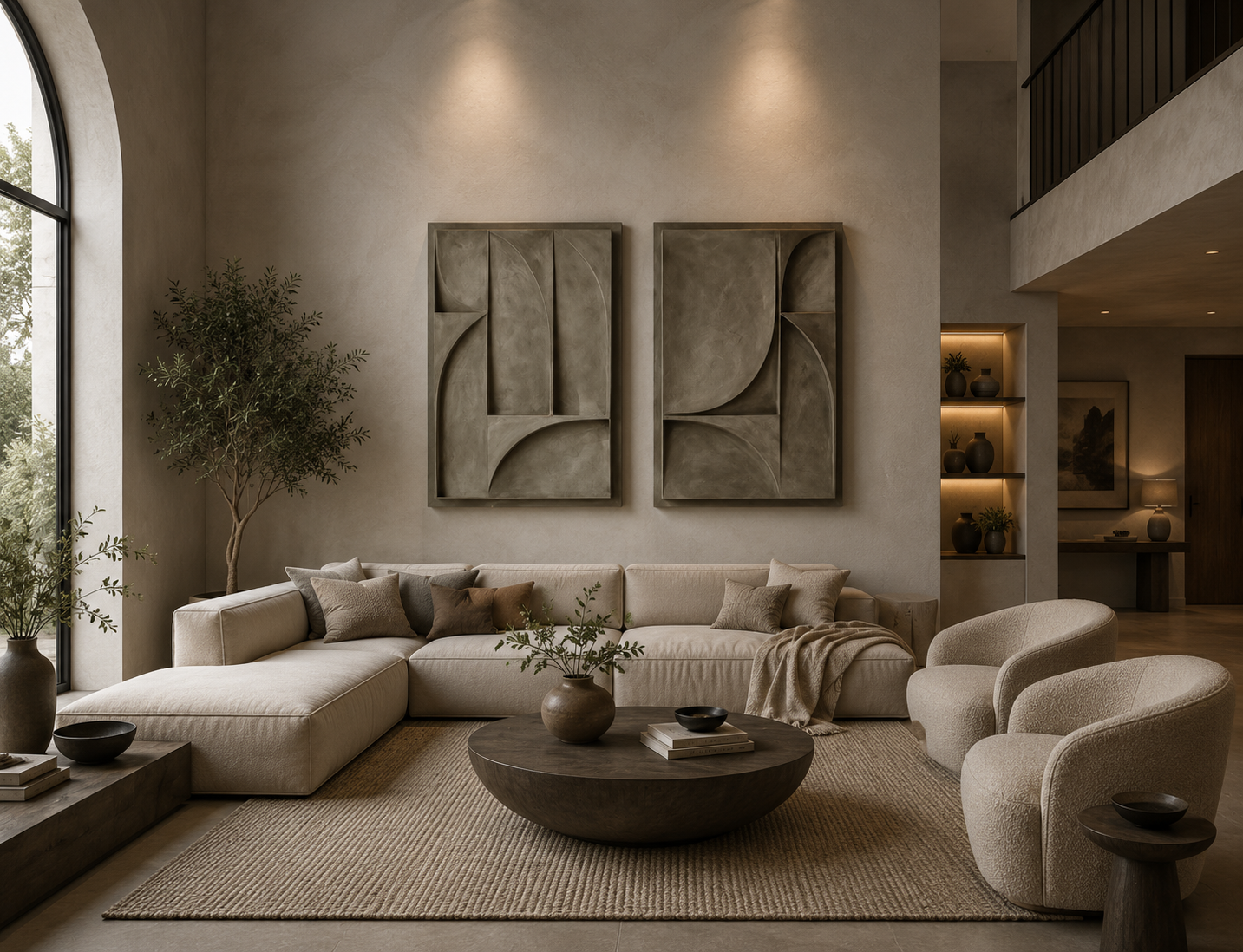 Earthform Duo – Stone Taupe Handcrafted Diptych Wall Art on Stretched Wooden Canvas | Wallorah