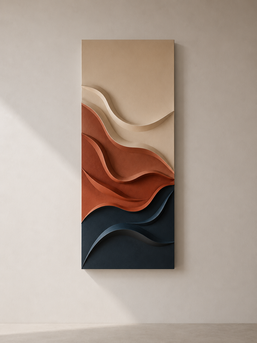Terracotta Flow – Handcrafted Terracotta, Ivory & Slate Blue Abstract Wall Art on Stretched Wooden Canvas | Wallorah