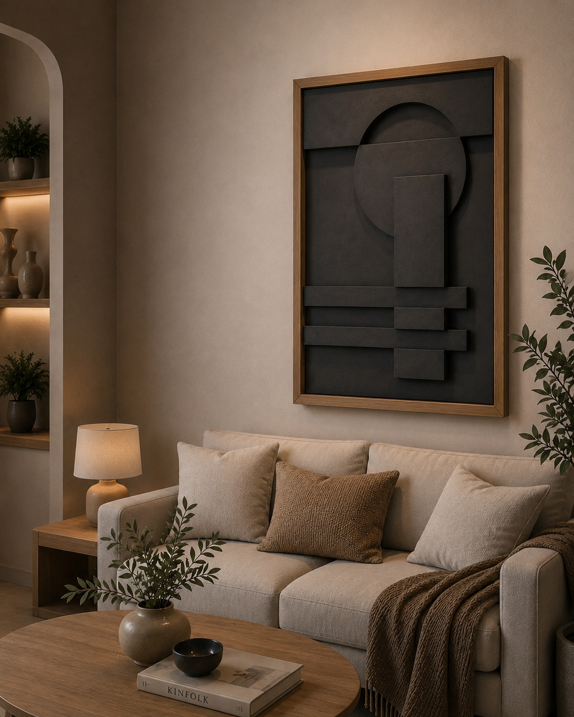 Midnight Balance – Charcoal Black Handcrafted Geometric Wall Art on Stretched Wooden Canvas | Wallorah