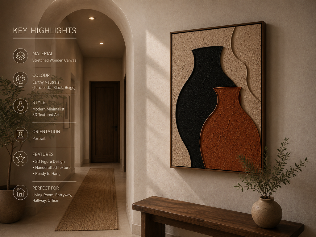Twin Silhouettes – Black & Terracotta Abstract Handcrafted Wall Art on Stretched Wooden Canvas | Wallorah