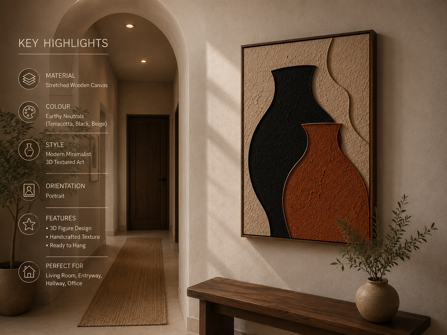 Twin Silhouettes – Black & Terracotta Abstract Handcrafted Wall Art on Stretched Wooden Canvas | Wallorah