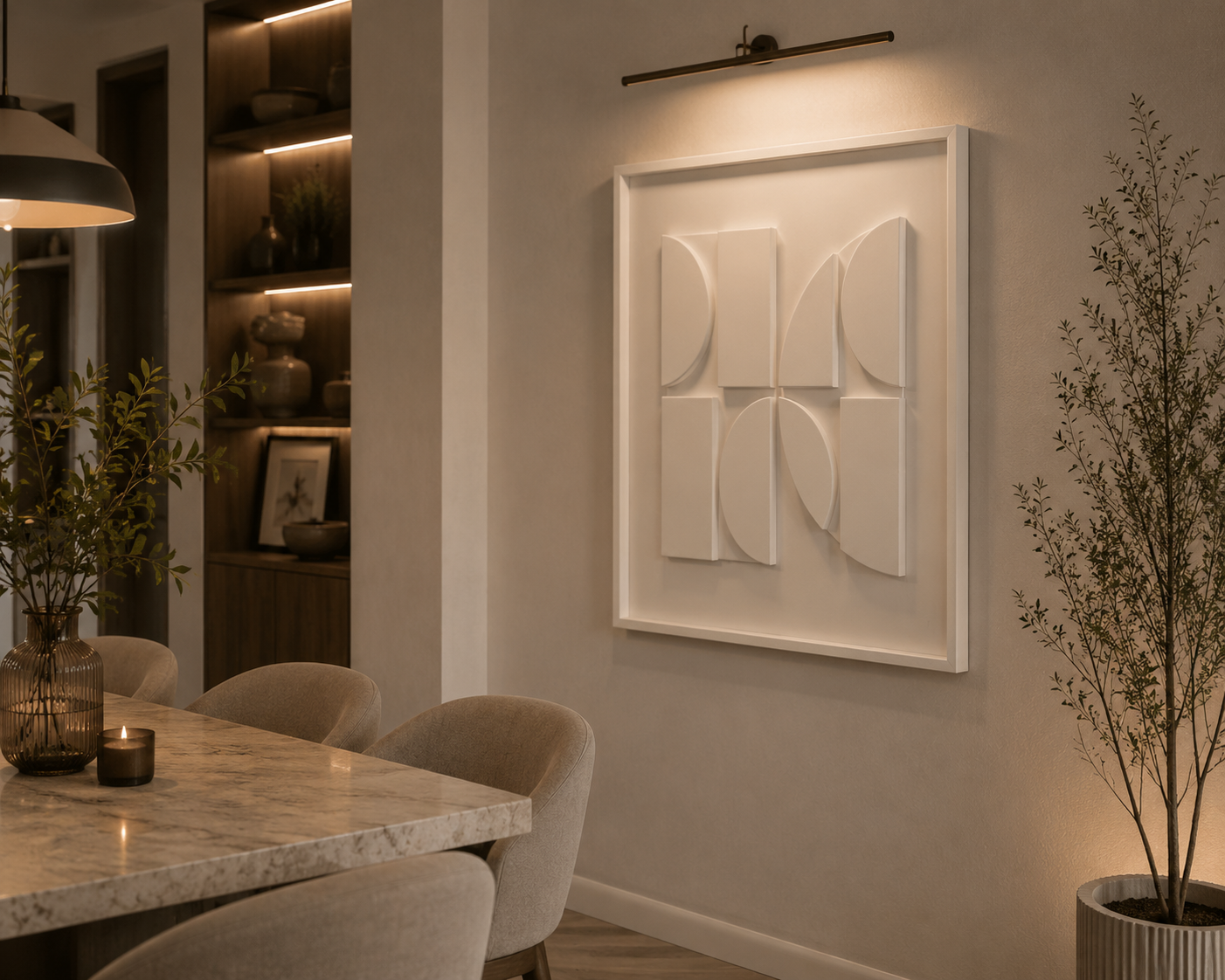 Ivory Crescent Balance – Ivory White Handcrafted Geometric Wall Art on Stretched Wooden Canvas | Wallorah