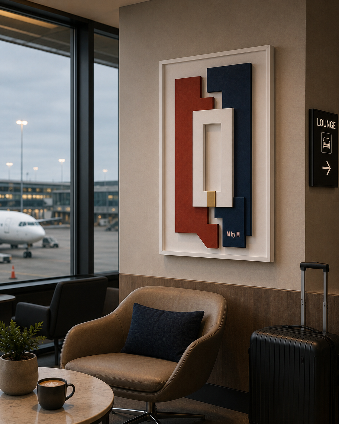 Modern Contrast – Rust, Navy Blue & White Handcrafted Geometric Wall Art on Stretched Wooden Canvas | Wallorah