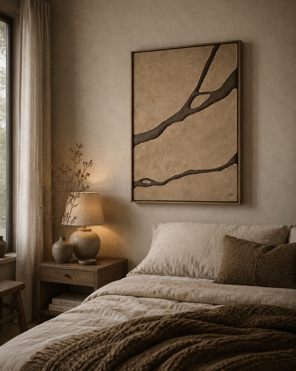 Earth Veins – Sand Beige & Mocha Brown Handcrafted Abstract Wall Art on Stretched Wooden Canvas | Wallorah